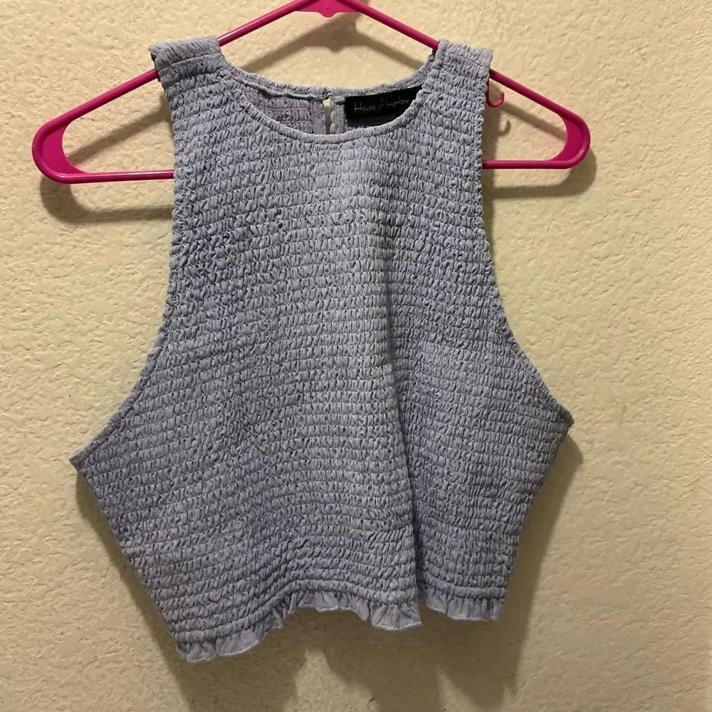 House of Harlow 1960 Smocked Peasant Top in blue